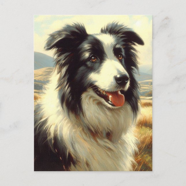Vintage Welsh Sheepdog  Painting Postcard (Front)