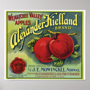 Vintage Wenatchee Apples Cashmere Washington Fruit Poster
