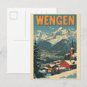 Vintage WENGEN ski Switzerland Swiss Alps gifts Postcard