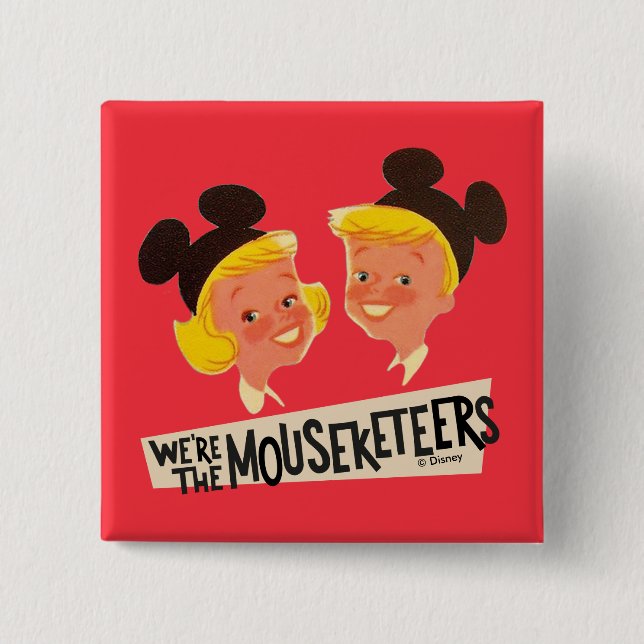 Vintage We're The Mouseketeers 2 Inch Square Button (Front)