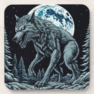 Vintage Werewolf Growling on a Full Moon Night Coaster