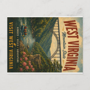 Vintage West Virginia Mountain State Scenic River Holiday Postcard
