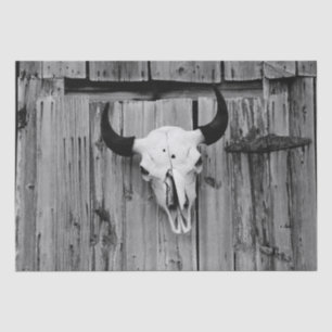 Vintage Western Bull Skull Black And White Country Tissue Paper