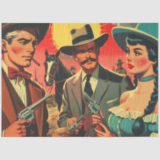 Vintage Western Comics Illustration Tissue Paper