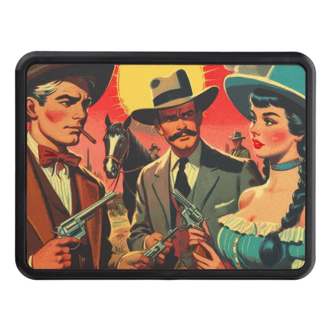 Vintage Western Comics Illustration Trailer Hitch Cover (Front)