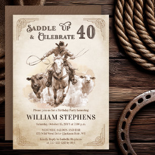 Vintage Western Cowboy Adult 40th Birthday Party Invitation