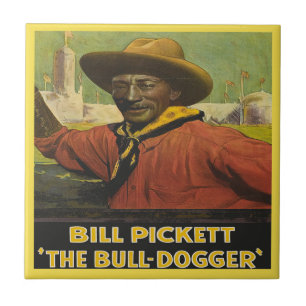 Vintage Western Cowboy Bull Dogger Tile