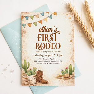 Vintage Western Cowboy First Rodeo 1st Birthday Invitation