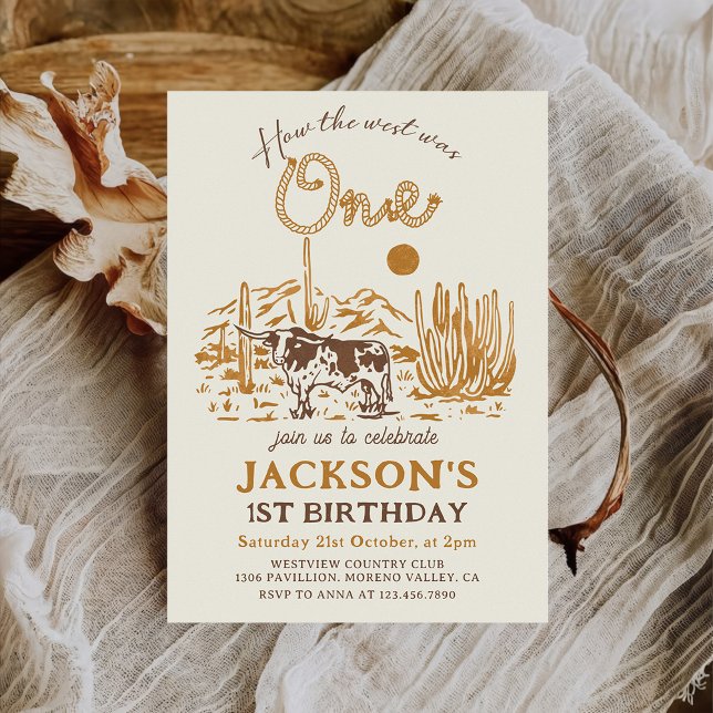 Vintage Western Cowboy First Rodeo 1st Birthday Invitation (Creator Uploaded)
