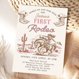 Vintage Western Cowboy First Rodeo Invitation 