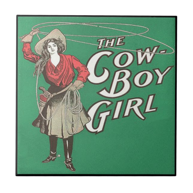 Vintage Western Cowboy Girl Roping Tile (Front)