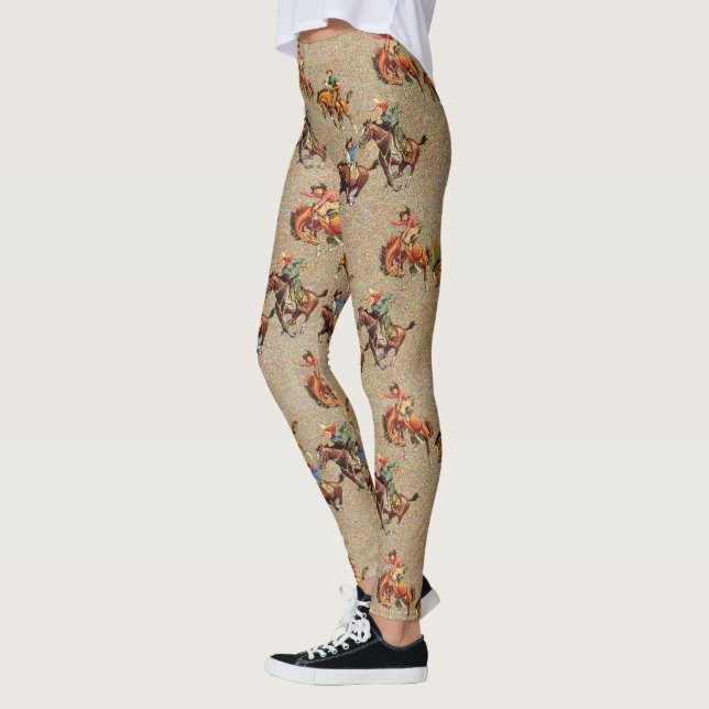 Vintage Western Cowboy Kids on Horses   Leggings (Left)