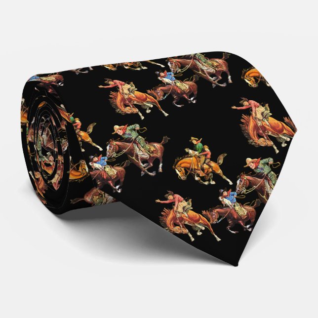 Vintage Western Cowboy Kids on Horses Tie (Rolled)