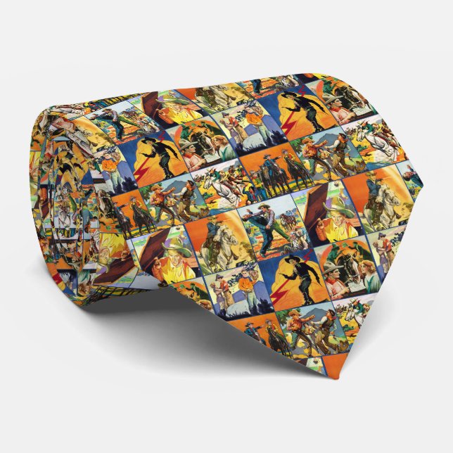Vintage Western Cowboy Movie Poster Collage Print Tie (Rolled)