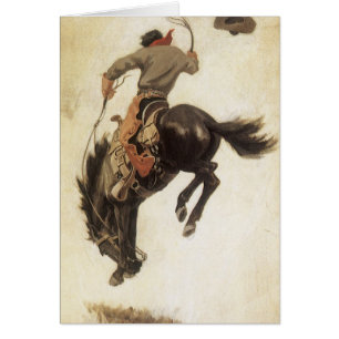Vintage Western, Cowboy on a Bucking Bronco Horse