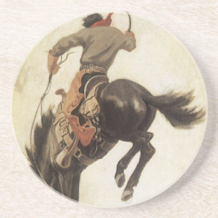 Vintage Western, Cowboy on a Bucking Bronco Horse Coaster