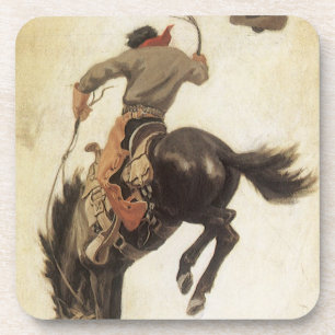 Vintage Western, Cowboy on a Bucking Bronco Horse Coaster