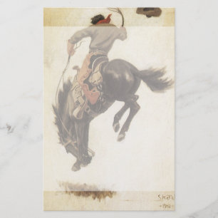 Vintage Western, Cowboy on a Bucking Bronco Horse Stationery