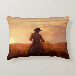 Vintage western cowboy portrait accent pillow