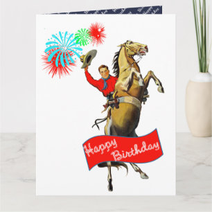 Vintage Western Cowboy Rearing Horse Birthday Card