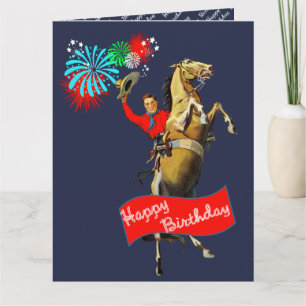 Vintage Western Cowboy Rearing Horse Birthday Card