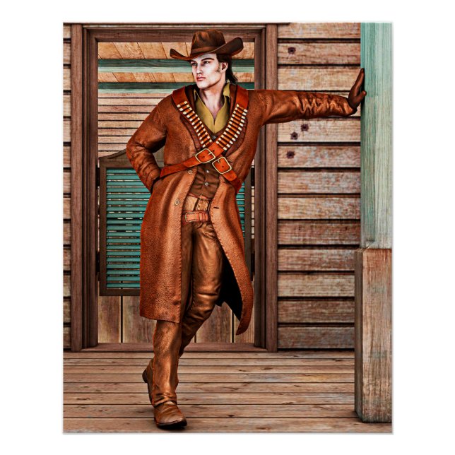 Vintage Western Cowboy Rustic Frontier Art Poster (Front)