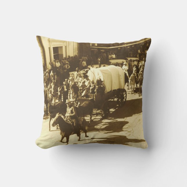 Vintage Western Cowboy Trail RideThrough Houston Throw Pillow (Front)