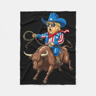 Vintage Western Cowboy Trump Rodeo Usa Patriotic F Fleece Blanket
