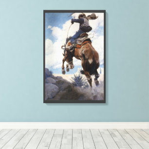 Vintage Western Cowboys, Bucking by NC Wyeth Canvas Print