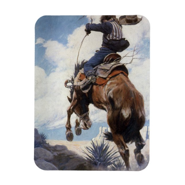 Vintage Western Cowboys, Bucking by NC Wyeth Magnet (Vertical)