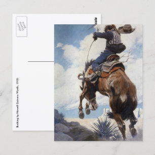 Vintage Western Cowboys, Bucking by NC Wyeth Postcard