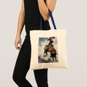Vintage Western Cowboys, Bucking by NC Wyeth Tote Bag