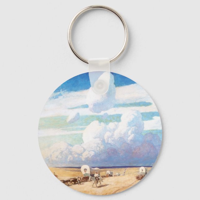 Vintage Western Cowboys, Covered Wagons by Wyeth Keychain (Front)