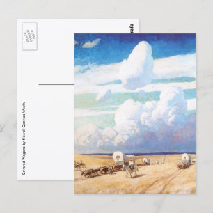 Vintage Western Cowboys, Covered Wagons by Wyeth Postcard