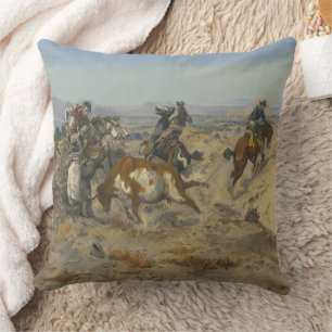 Vintage Western Cowboys Get In Trouble Throw Pillow