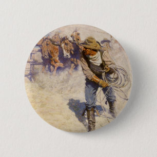 Vintage Western Cowboys, In the Corral by NC Wyeth 2 Inch Round Button