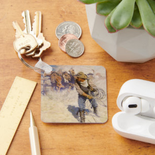 Vintage Western Cowboys, In the Corral by NC Wyeth Keychain