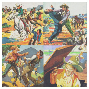 Vintage Western Cowboys Movie Poster Blocks #2 9" Fabric