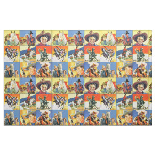 Vintage Western Cowboys Movie Poster Blocks #3 9" Fabric