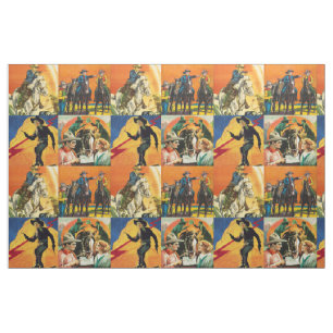 Vintage Western Cowboys Movie Poster Blocks 9" Fabric