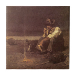 Vintage Western Cowboys, Plains Herder by NC Wyeth Tile