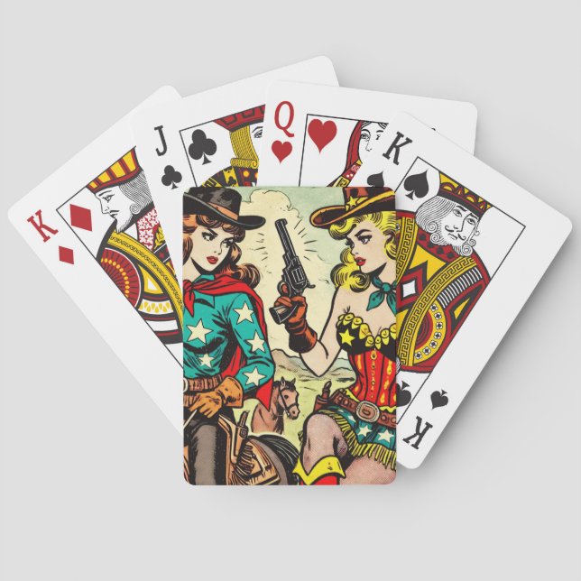 Vintage Western Cowgirl Comics Playing Cards (Back)