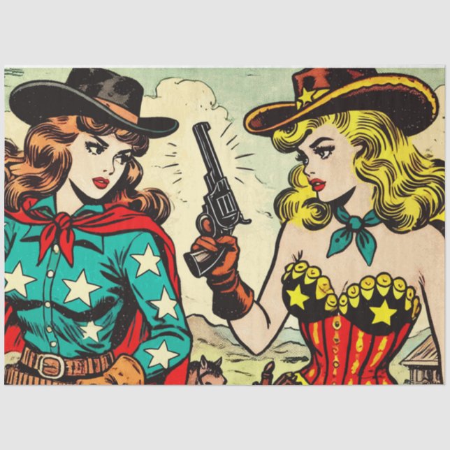 Vintage Western Cowgirl Comics Tissue Paper (Front)