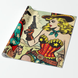 Vintage Western Cowgirl Comics Wrapping Paper