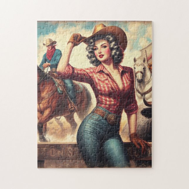 Vintage Western Cowgirl Jigsaw Puzzle (Vertical)