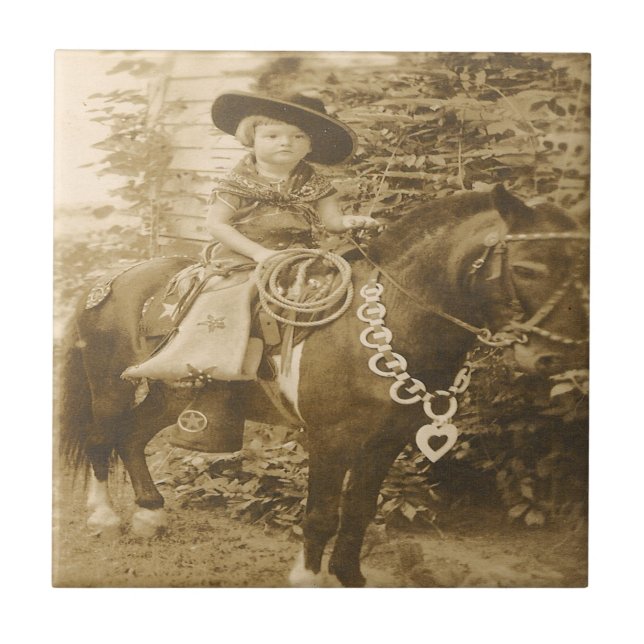 Vintage Western Cowgirl On Pony Tile (Front)