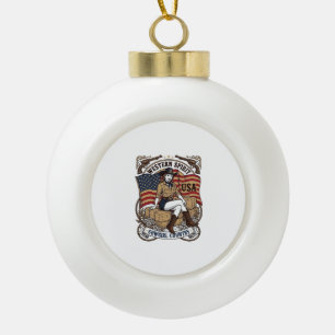 Vintage Western Cowgirl Patriotic Shirt Design_1 Ceramic Ball Christmas Ornament