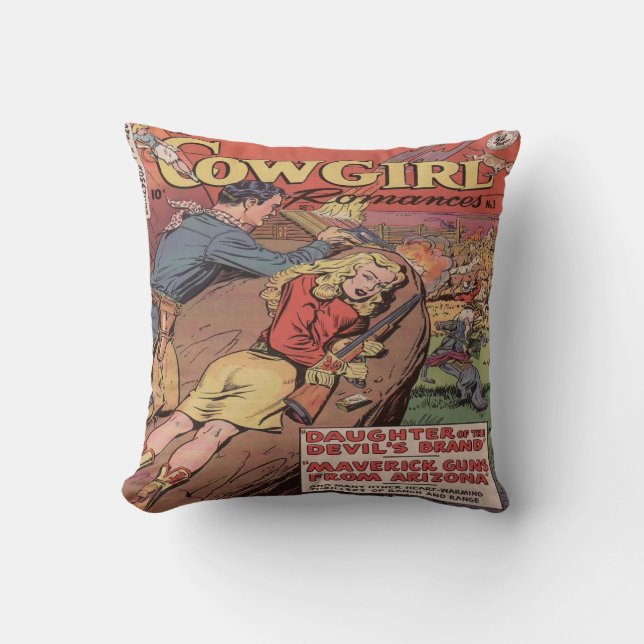 Vintage Western Cowgirl Romance Throw Pillow (Front)