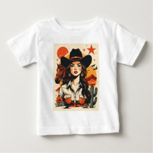 Vintage Western Cowgirl Sunset Illustration Baby T-Shirt