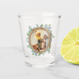 Vintage Western Cowgirl With Rope and Flowers Shot Glass
